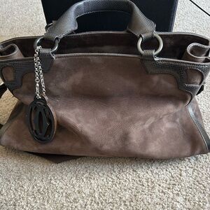 CARTIER MARCELLO MM BANDOULIERE HANDBAG IN BROWN SUEDE LEATHER Comes with COA